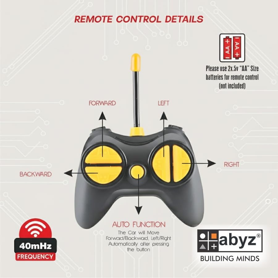 Image of abyz 360 Rotating RC Stunt Car - LED Lights, Sound, Off-Road Remote Control Vehicle for Kids and Adults (Yellow)