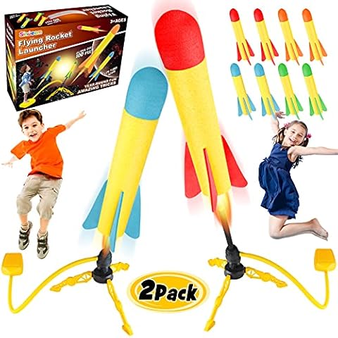 Sinoeem Toy Rocket Launcher for Kids, Incl 2 Launchers & 8 Foam Rockets, Shoots Up to 100 Feet, Sturdy Stomp Launch Toys Fun Outdoor Toy for Kids, Gift for Boys and Girls Age 3 4 5 6+ Years Old Cover