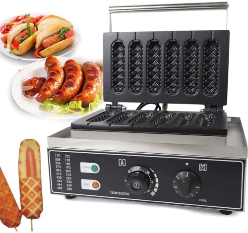 1500W Commercial Hot Dog Waffle Maker - Electric Corn Dog Maker Machine for Crispy Baking - 6PCS Capacity for Perfect Waffles and Corn Dogs - Ideal for Restaurants and Events