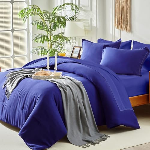 Image of Kids Comforter Sheet Set - Soft and Breathable Bed Set Includes Quilted Comforter, Fitted Sheet, Flat Top Sheet, Pillowcase and Pollowshams For Boys Girls - 7 Pieces Bed in a Bag Full Szie Navy