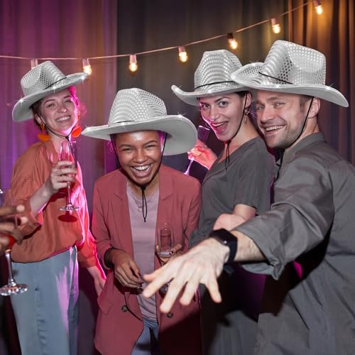 Image of Tisancy LED Lights Cowboy Cowgirl Hat Flashing LED Lights Cowgirl Hat for Wedding Western Bachelorette Party