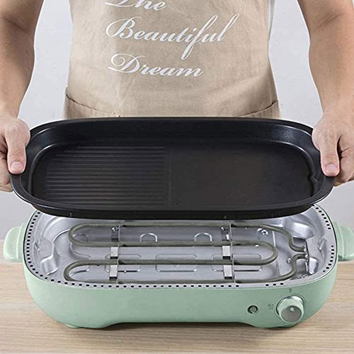 Mxjcc Electric Skillet, Indoor Smokeless Electric Grill + Electric Hot Pot, Electric Griddle, With Removable Plate, 1200W, Adjustable Temperature, Easy To Clean。 (Color : Green) #TOP2