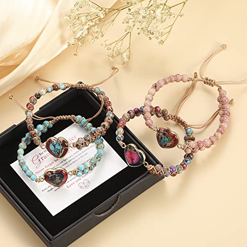 Image of LIU JUN Mothers Day Gifts for Mom Grandma, Agate /Amethyst /Emperor Jasper Bracelets for Women Teen Girls Mothers Day Gifts for Mom from Daughter Gift for Grandma Aunt Sisters Women (Pink)