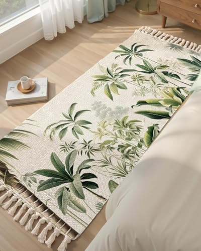Image of Hand Woven 100% Natural Cotton Export Quality Designer Rug,Carpet, Bed Side Runner for Bedroom,Living Room, Size-2x5 feet or 60 cms x 152 cms (Green Tree)