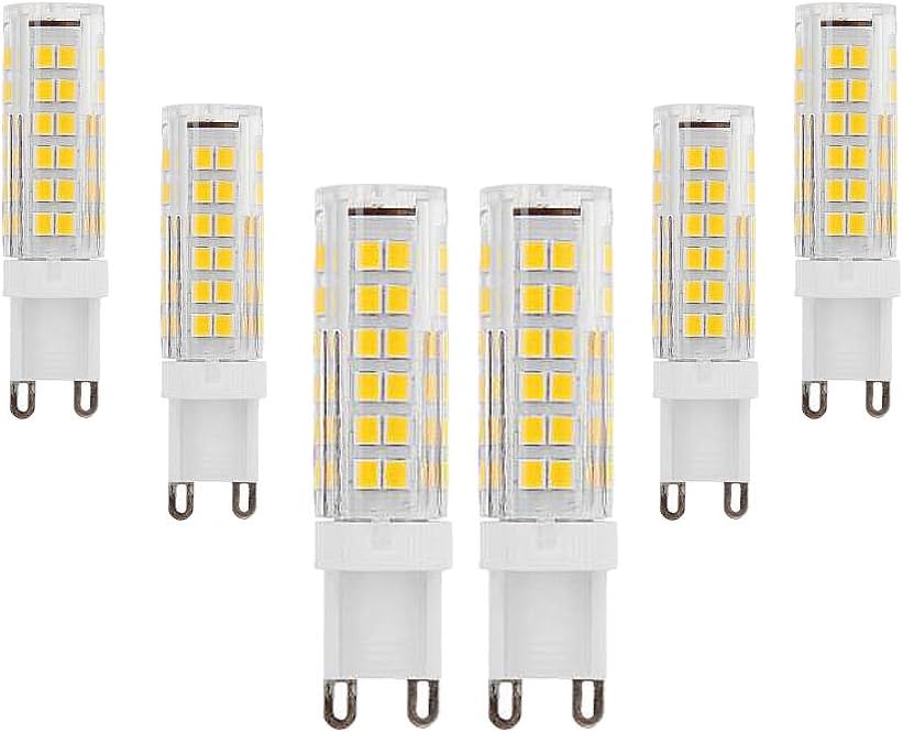 G9 LED Light Bulbs 9W Equivalent 90W Halogen Warm White 3000k 900 Lumen AC220-240V 360° Beam Angle Energy Saving G9 No Dimmable（Pack of 6）