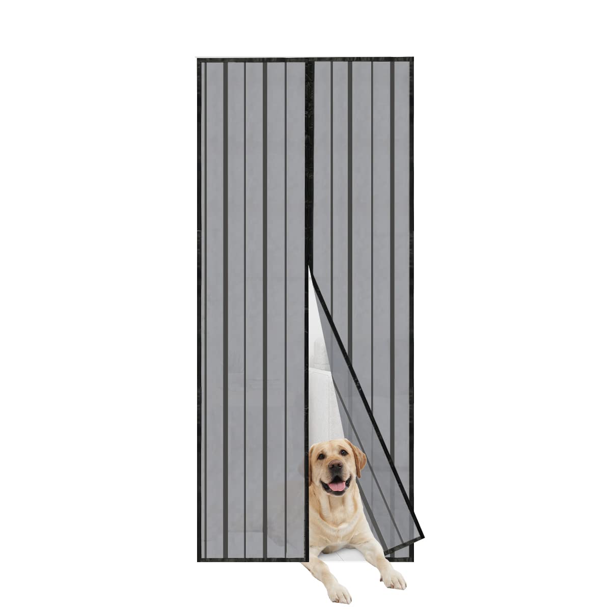 Sekey Black Magnetic Fly Screen Door 90 X 210 Cm （ 35" X 83" ）, Shuts Automatically & Super Quite, Mesh Curtain With Full Frame Magic Tape & A Box Pins,