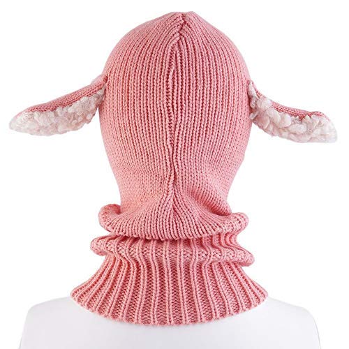 Scarf Woolen Earflap Hood Warm Skull Knit Caps，Crochet Earflap Pilot Hats Beanie Cap For Toddlers Baby Girls And Boys (Hat4-Pink) #TOP2
