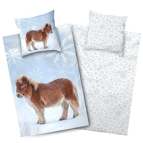 Aminata kids Bettwäsche 135x200 Kinder Pferde Biber Flanell Baumwolle |...