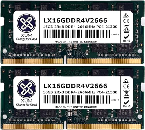 XUM 32GB DDR4 2666MHz Laptop Memory RAM (2x16GB KIT) PC4-21300 SODIMM Non-ECC Unbuffered Dual Rank 260 Pin CL19 Upgrade Module