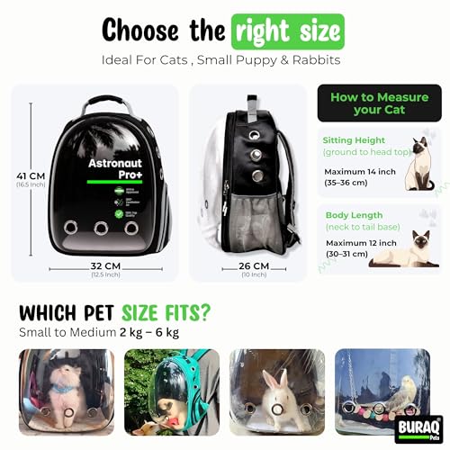 Image of Buraq Astronaut Pro Pet Carrier Backpack (41L x 32W x 26H cm) - Transparent Bubble Capsule Design, Airline-Approved, Breathable & Ventilated Travel Bag for Cats
