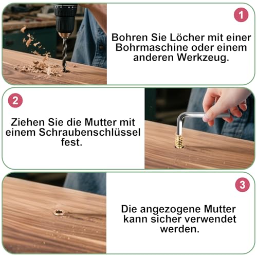 Prebarfun Einschraubmutter M8x13/15/17/20/25/30mm mit Schraubenschlüss, 46 Stück Gewindeeinsatz Holz M8, Einschraubmuffen Gewindeeinsätze Verzinkte, Einschraubhülse Innensechskant für Holzmöbel