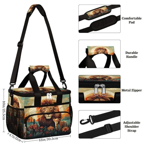 Lions Resting Insulated Picnic Backpack Lunch Box for Women Men Picnic Basket Tote Lunch Bag Picnic Bag Portable Lunch Bags for Picnic, Beach, Work, Trip,Office, Camp Lion