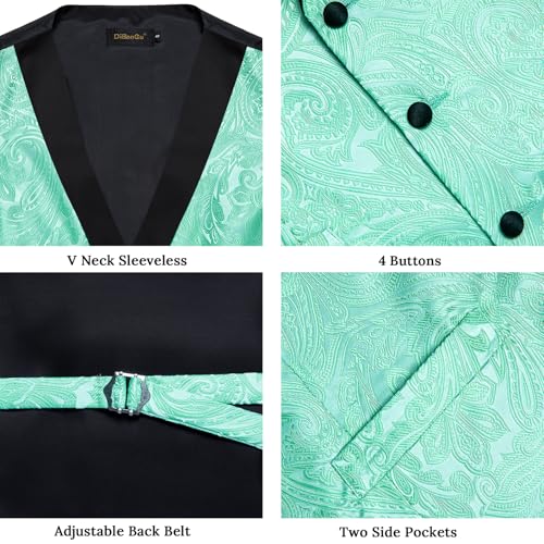 Image of DiBanGu Mens Paisley Suit Vest Silk Jacquard Waistcoat and Necktie Set Formal Shawl Collar Dress Vest 7PCS for Wedding Party