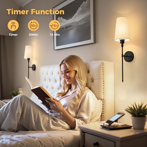 Image of Battery Operated Wall Sconce: Set of 2 Wireless Wall Light 12000mAh