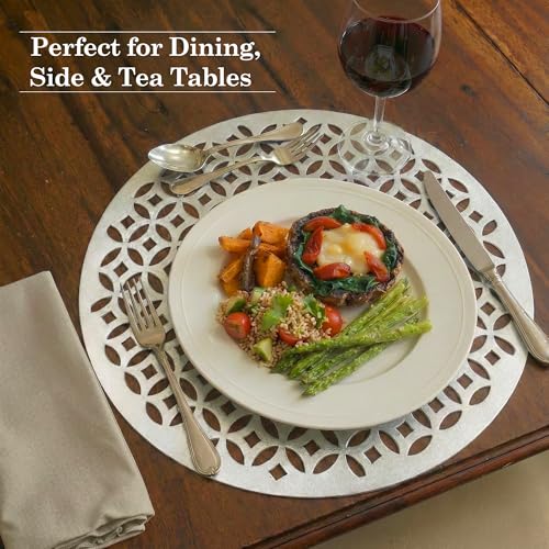 Image of Kuber Industries 4 Pcs Set Leather Round Side Table Mats | Reusable and Washable Dining Table Mat for Party, Wedding and Family Functions | Silver