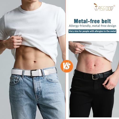 Image of JASGOOD Elastic Braided Belt Men Stretch Golf Woven Casual Jeans Pants Canvas Fabric Tsa Approved Metal Free Belt