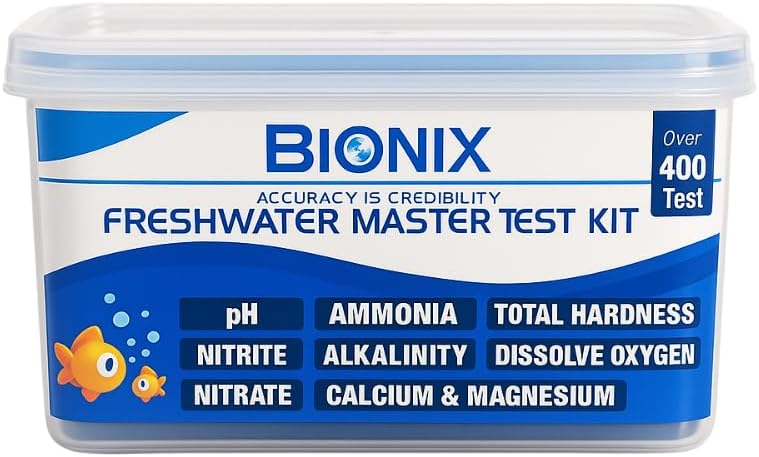 BIONIX Fresh Water Testing kit for pH,Total Hardness,Ammonia,Alkalinity,Dissolve Oxygen,Calcium,Magnesium,Nitrite & Nitrate (400 Test) | Master Test Kit for Aquarium and Fish Farming.