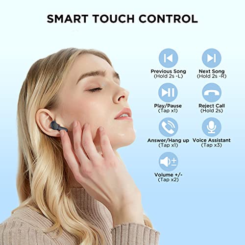 Htc 2023 True Wireless Earbuds 1 Bluetooth 5.1 Stereo Earphones, In Ear Headphone With Transparent Charging Case, 32-Hour Playtime/Built-In Microphone/Touch Control For Calling -Crystal Black #TOP2
