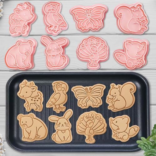 8 Mini Animal Cookie Cutters Set, 3D Raised Design Animal Embossing...
