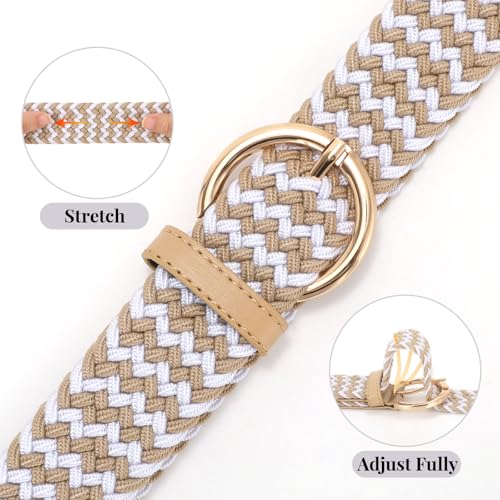Image of JASGOOD Women Men Braided Woven Elastic Stretch Waist Belt Golf Canvas Fabric Casual Belt for Jeans Pants