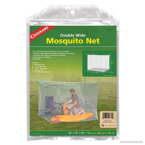 Coghlan's Rectangular Mosquito Net – Lightweight Mesh Canopy for Camping, Travel, and Outdoor Use – Includes Tie Loops, Carry Bag, Twine, Hooks, Anchors, Nails – White, 78' x 32' x 59'