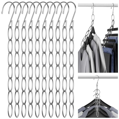 NiHome Clothing Chain Hanger 10-Pack, Metal Closet Organizer Space Saving Hangers with 7 Holes, College Dorm Room Essentials, Closet Organizers and Storage for Home, Office & Travel, Wrinkle-Reducing