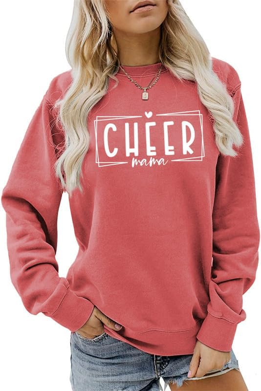 Women's Sweatshirt Cheer Mama Long Sleeve Crew Neck Pullover Cheerleader Cheerleading Mom Life Casual Tee Top Shirts