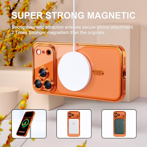 Image of Misea Magnetic for iPhone 17 Pro Case Compatible with MagSafe Orange | Never Yellowing, Military Drop Protection, Full Camera Lens Protector Plating Soft Clear Phone Case Women, Cosmic Orange