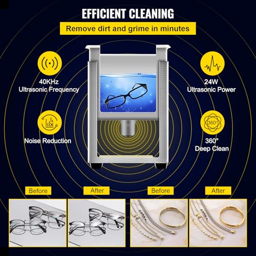 VEVOR Ultraschallreiniger 0,8 L, Ultraschall Reinigungsgerät 40 kHz, Schmuckreiniger Ultraschall 24...