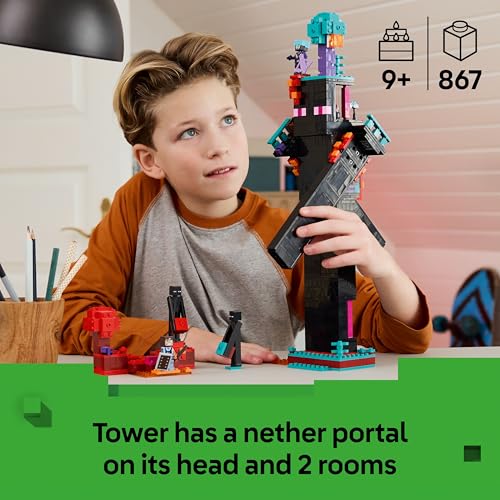 LEGO Minecraft 2in1 The Enderman Tower - Modular Toy Rebuilds Into 2 Fortresses - incl. Enderman Mob Figures plus a Nether Portal - Gaming Gift for 9+ Year Old Boys & Girls - 21279