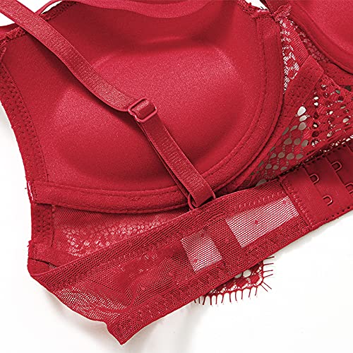 Conjunto de lencería Sexy Conjunto de Sujetador y Bragas Push Up Lencería Sexy Triángulo Ajuste de Encaje Copa Acolchada Floral Conjunto de lencería con Aros para Mujer Bralette Ropa de Dormir