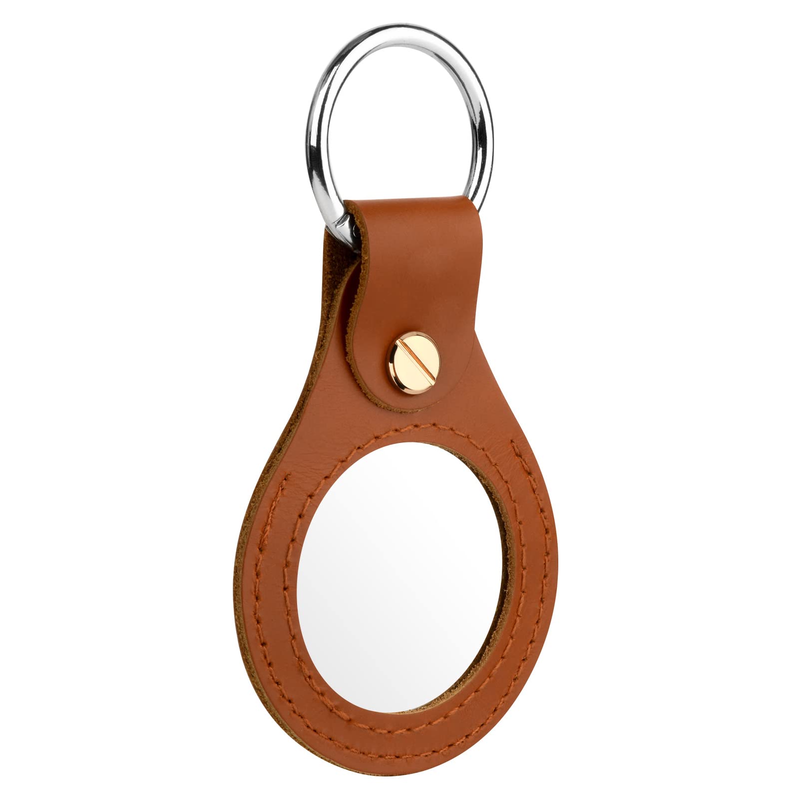 2PC AA Medallion Coin Holder Keychain,Genuine Leather Standard Challenge Coin Sleeves,Snap Open Display Case,Perfect for Aldi Quarter,Sober Gift Keychain & Recovery Chip Holder, SIZE 1.5-1.75", Brown, F, Classic