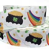 Grosgrain Ribbon 7/8' St. Patrick's Day Clovers Pot Gold Rainbows Good Luck Dots PT - Printed Per Yard