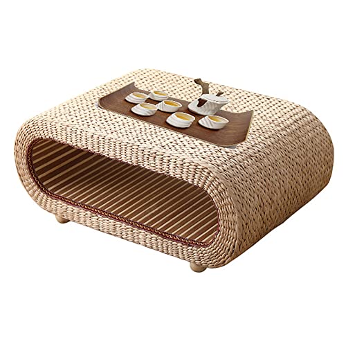 Table basse japonaise en rotin pour salon de thé et méditation tatami