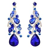 BriLove Women's Bohemian Boho Dangle Earrings with Crystal Multi Teardrop Filigree Cluster Chandelier Royal Blue Sapphire Color Gold-Tone