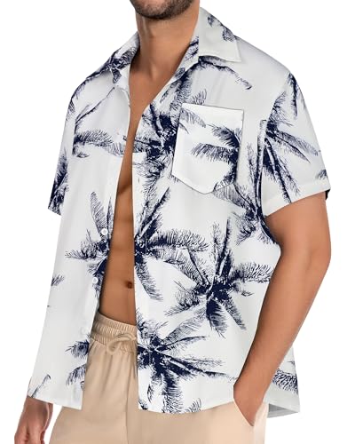Image of Men Hawaiian Shirt Short Sleeve Summer Beach Button Down Shirts with Pocket