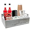 Coffee Station Organizer Farmhouse Coffee Bar Accessories Organizer Basket for Countertop Office Coffee Station Wooden Tray for Coffee Supplies and Essentials Sugar Syrup Tea Rustic White