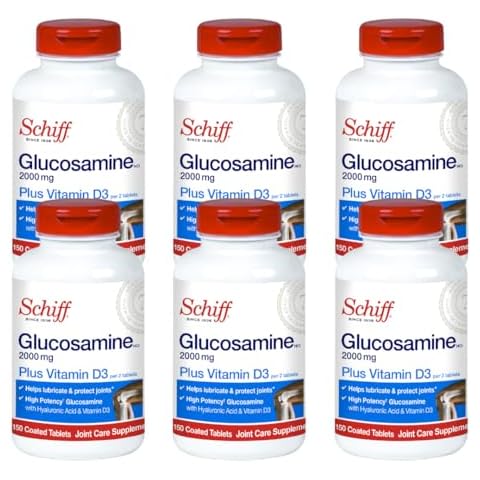 Schiff Glucosamine 2000mg with Vitamin D3 and Hyaluronic Acid, 150 tablets - Joint Supplement (Pack of 6) Cover