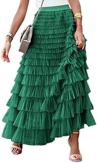 Falda Larga de Tul de Múltiples Capas Mujer Elegante Maxi Falda de Tul Ballet con Cintura Elástica Vintage Falda de Princesa A línea para Carnaval Fiesta Bodas Falda de Verano