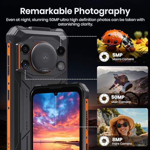 Image of FOSSIBOT (2026 F110L 12GB+128GB /2TB Rugged CallPhones Unlocked,10000mAh Android 15 Smartphone,128dB Loud Volume Phone, 6.745 inch 50MP Camera Waterproof Phone Dual SIM /Camping Light，Orange
