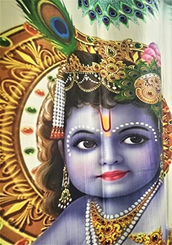 Image of 3D Digital Printed Heavy Fabric Bal Gopal Krishna God Design Curtains for Pooja Room /Temple /Home, 4x7 feet Set of 2 Pc