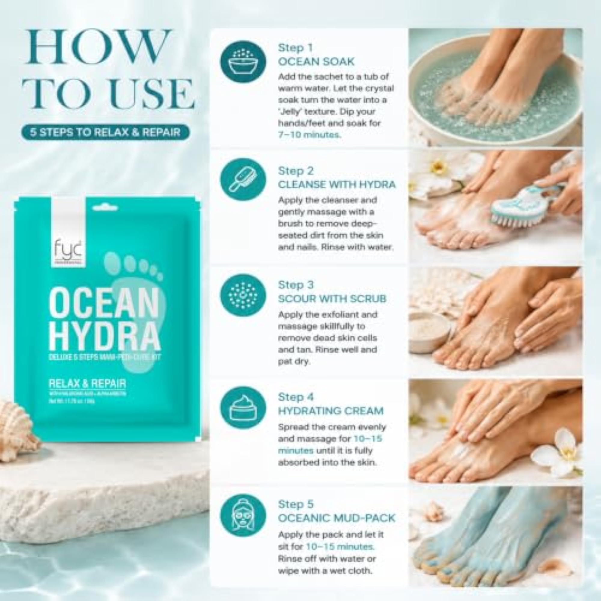Ocean Hydra Deluxe Manicure Pedicure Kit, Hand & Foot Spa