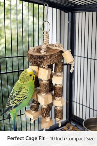Image of KSK Natural Wood Bird Chewing & Foraging Hanging Accessory for Budgies, Cockatiels & Parrots | Wooden Cage Activity Block (10 Inch)