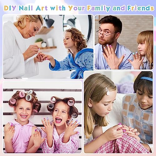 168Pcs Press on Nails for Kids Girls, Shynek Kids Fake Nails for Children Pre Glue Stickers Nails Full Cover Short Acrylic Nails Set Gifts for Girls Nail Art Decoration - Image 5