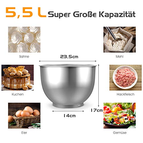 GOPLUS 5,5 L Küchenmaschine, Standmixer Knetmaschine mit 1300W Hochleistung, Rührmaschine aus Edelstahl, 10 Gänge… – Bild 5