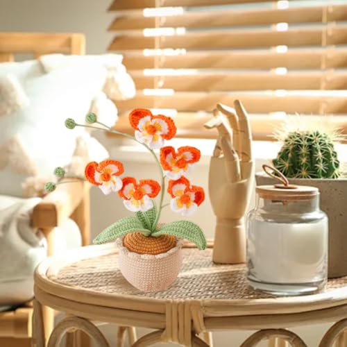 Magicherry Handgefertigte gehäkelte Phalaenopsis-Orchidee Topfpflanzen gestrickte künstliche Orchidee Phalaenopsis Blumen mit exquisitem Topf für Weihnachten Geburtstag Abschluss Geschenke für Frauen