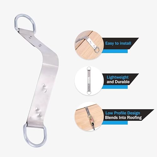 Miniatura 3 de Soporte de anclaje de techo permanente de protección contra caídas de acero, herramientas de techo ligeras de 18 pulgadas con 10 clavos SS