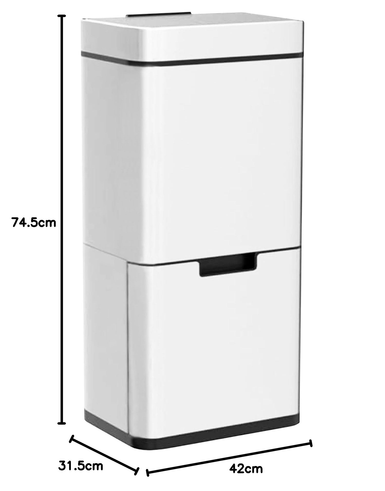 Papelera de reciclaje 62L (37L+25L), cubo de basura con 2 compartimentos, apertura automática con sensor, en acero inoxidable, blanco