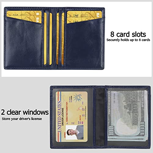 Image of Unaone Slim Minimalist Wallet - Premium Leather RFID Blocking Front Pocket Wallets with 8 Card Slots and 2 ID Window, Dark Blue