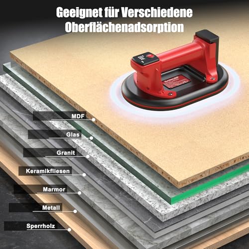 SundpeyPRO 2er-Set Akku Saugheber - 10\ Elektrische Vakuum Saugheber, Tragkraft Max.300KG/662lbs, Glassauger mit 4 x 3,0Ah-Akkus, 2 x LadegeräTen, Digitalanzeige, SaugnäPfe für Fliesen/Granit/Marmor